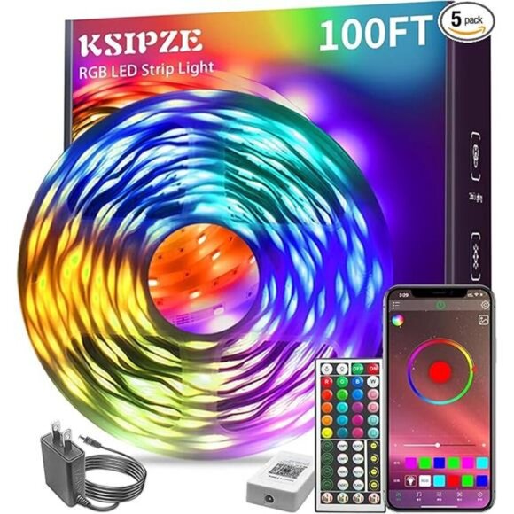 KSIPZE 100ft Led Strip Lights RGB Music Sync Color Changing Bluetooth Led - Picture 7 of 7